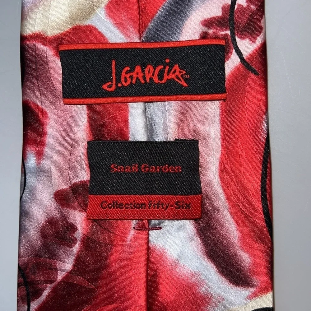 J. Garcia Red and Black Abstract Snail Garden Tie 59”